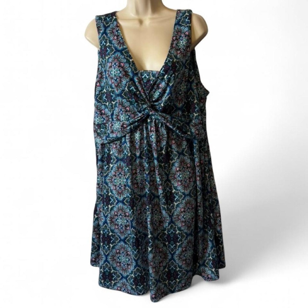 Faded Glory Blue Medallion Print Sleeveless Dress,‎ Women's Size 2X